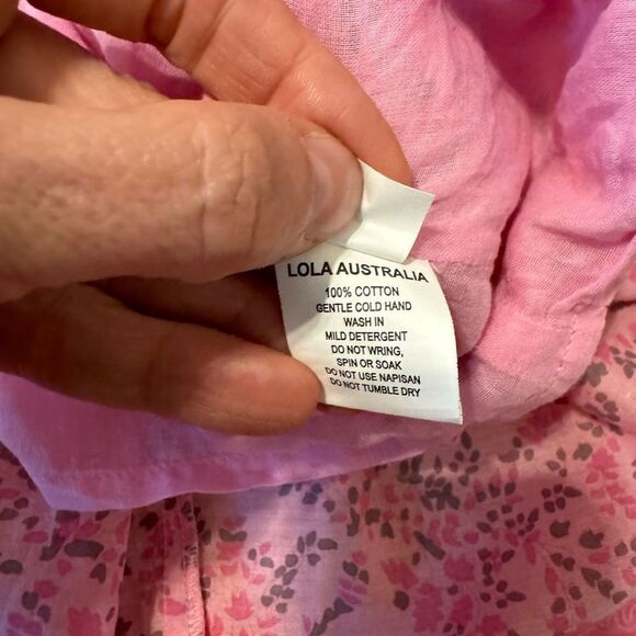 LOLA AUSTRALIA Pink Floral Smocked Sleeveless Midi Dress Women’s Size MED - Picture 10 of 12